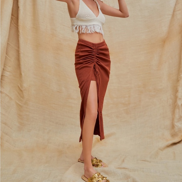 Cider Drawstring Brown Midi Skirt - Picture 5 of 9